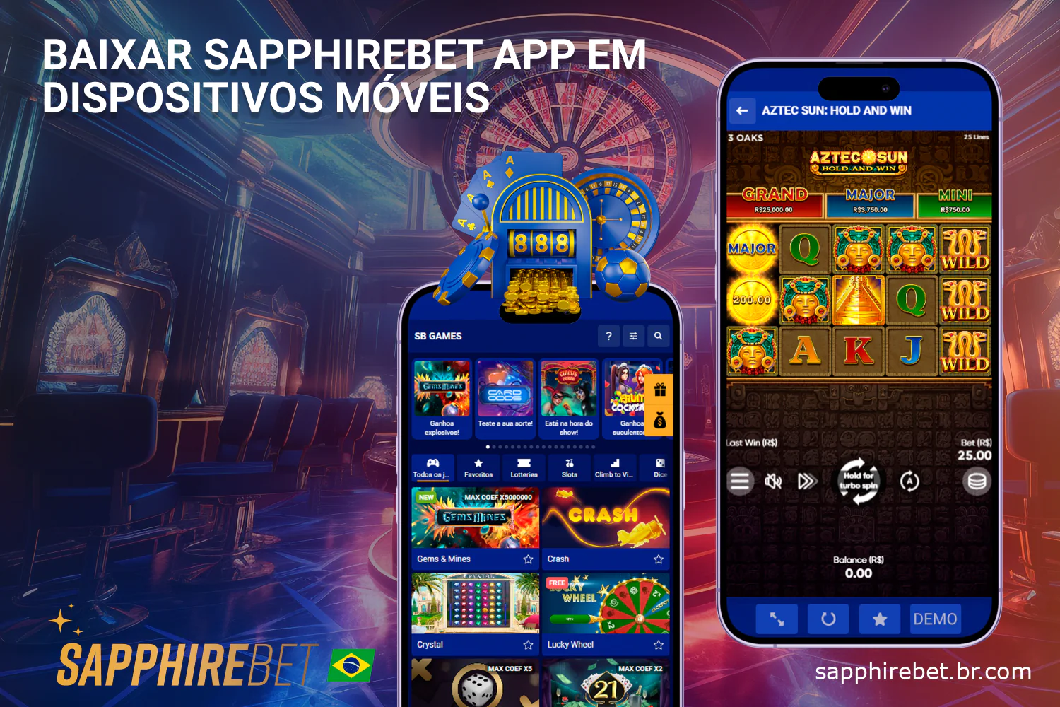 O aplicativo móvel Sapphirebet permite que os usuários brasileiros apostem em esportes, joguem caça-níqueis e jogos de cassino ao vivo