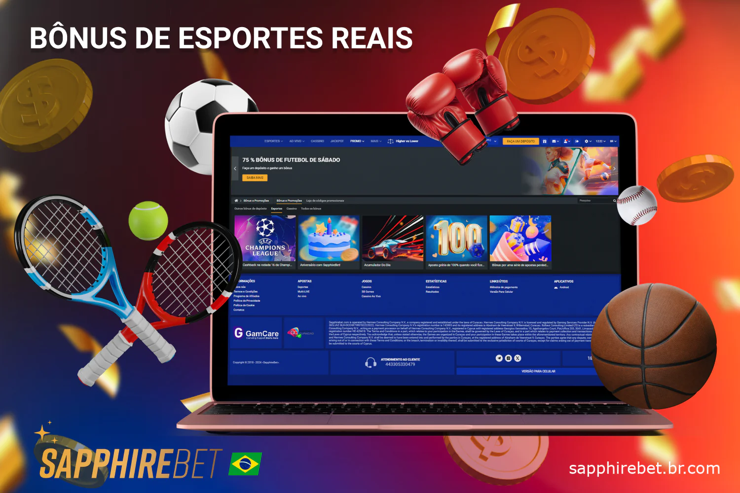 Para apostar, os jogadores brasileiros recebem um Sapphirebet bônus de boas-vindas e outras promoções exclusivas