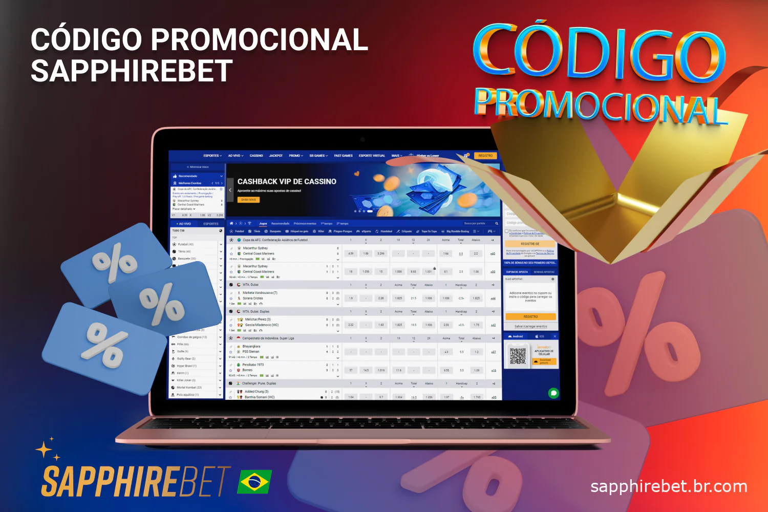 O código promocional da Sapphirebet permite que os usuários do Brasil recebam bônus adicionais