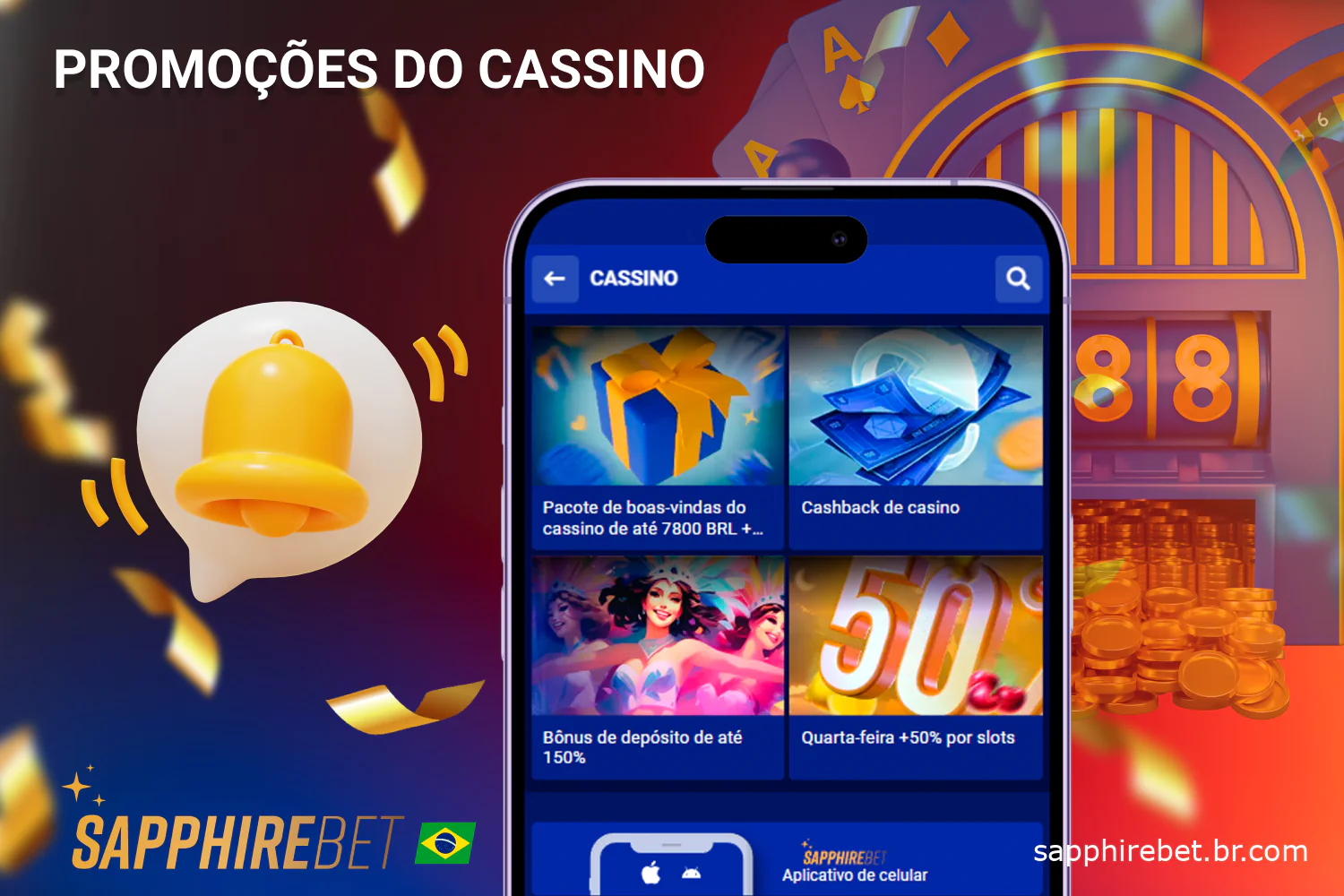 Os usuários de aplicativos móveis podem ativar notificações push para não perderem as novas ofertas de cassino da Sapphirebet Brasil