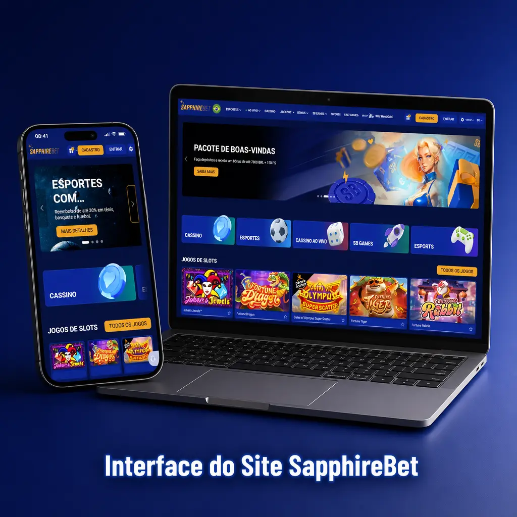 Interface do site SapphireBet com navegação e seções principais