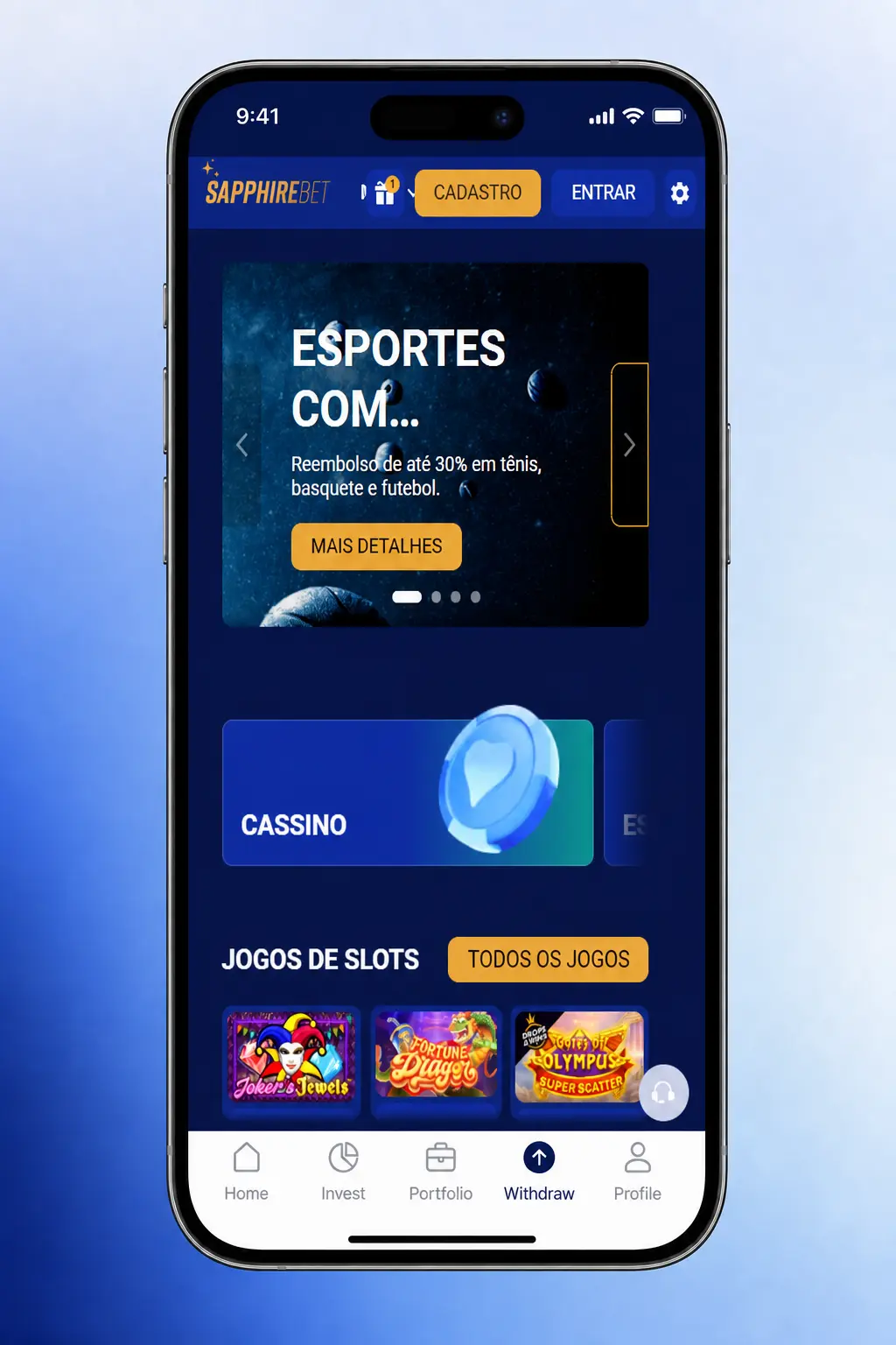 Acesse o botão de login na SapphireBet