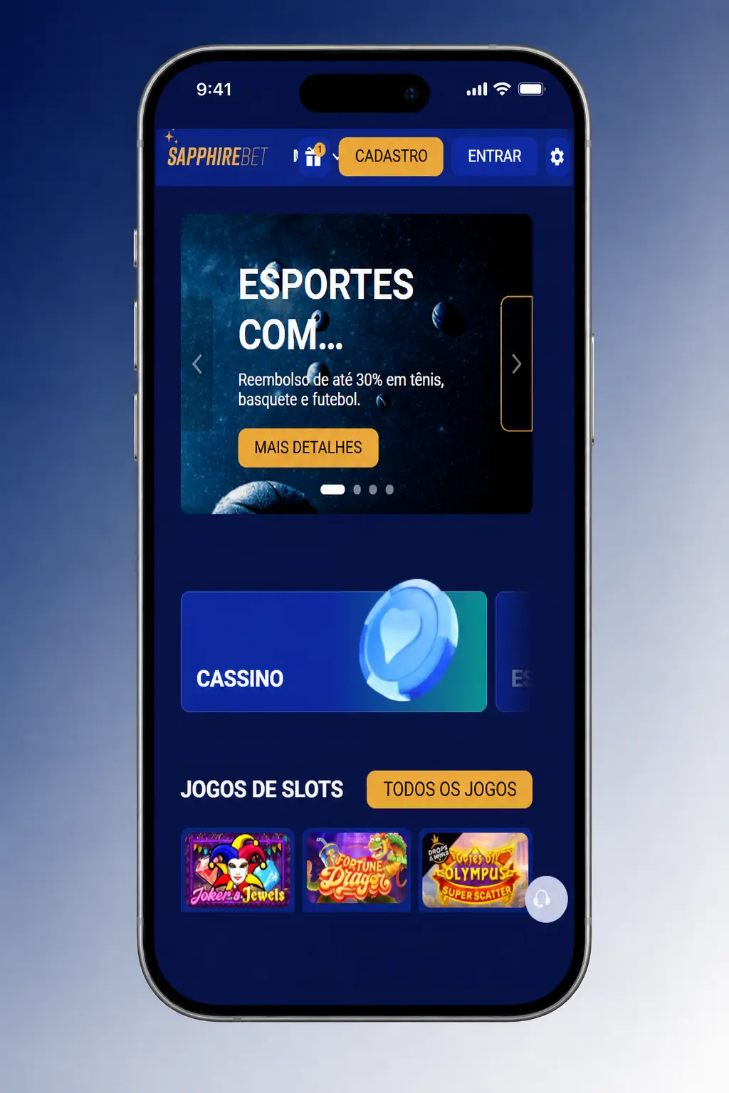 Navegue até a seção de esportes na SapphireBet