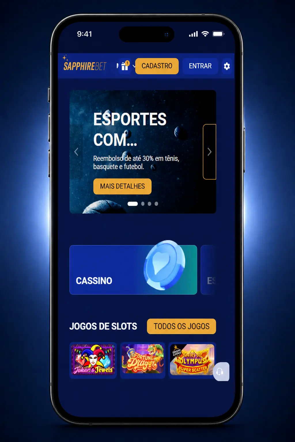 Selecione o evento e mercado na SapphireBet